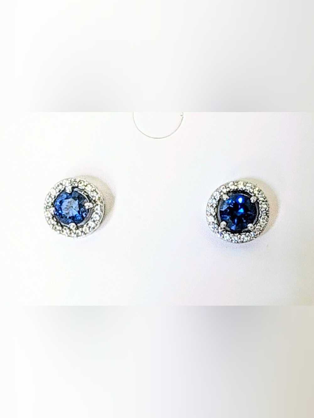 14k Vermeil Sterling Silver  Round Blue & Clear Sapphire Halo Stud Earrings 2.28